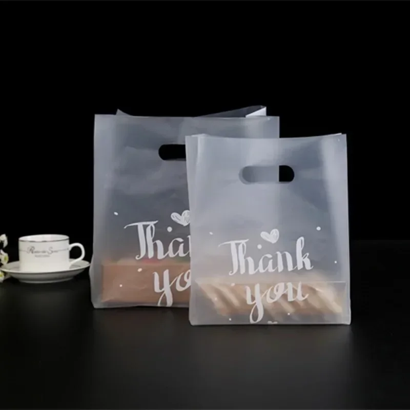 50Pcs Thank You Plastic Gift Bags Christmas Wedding Party Candy Cookie Gift Wrapping Bags Transparent with Handle Bread Bags