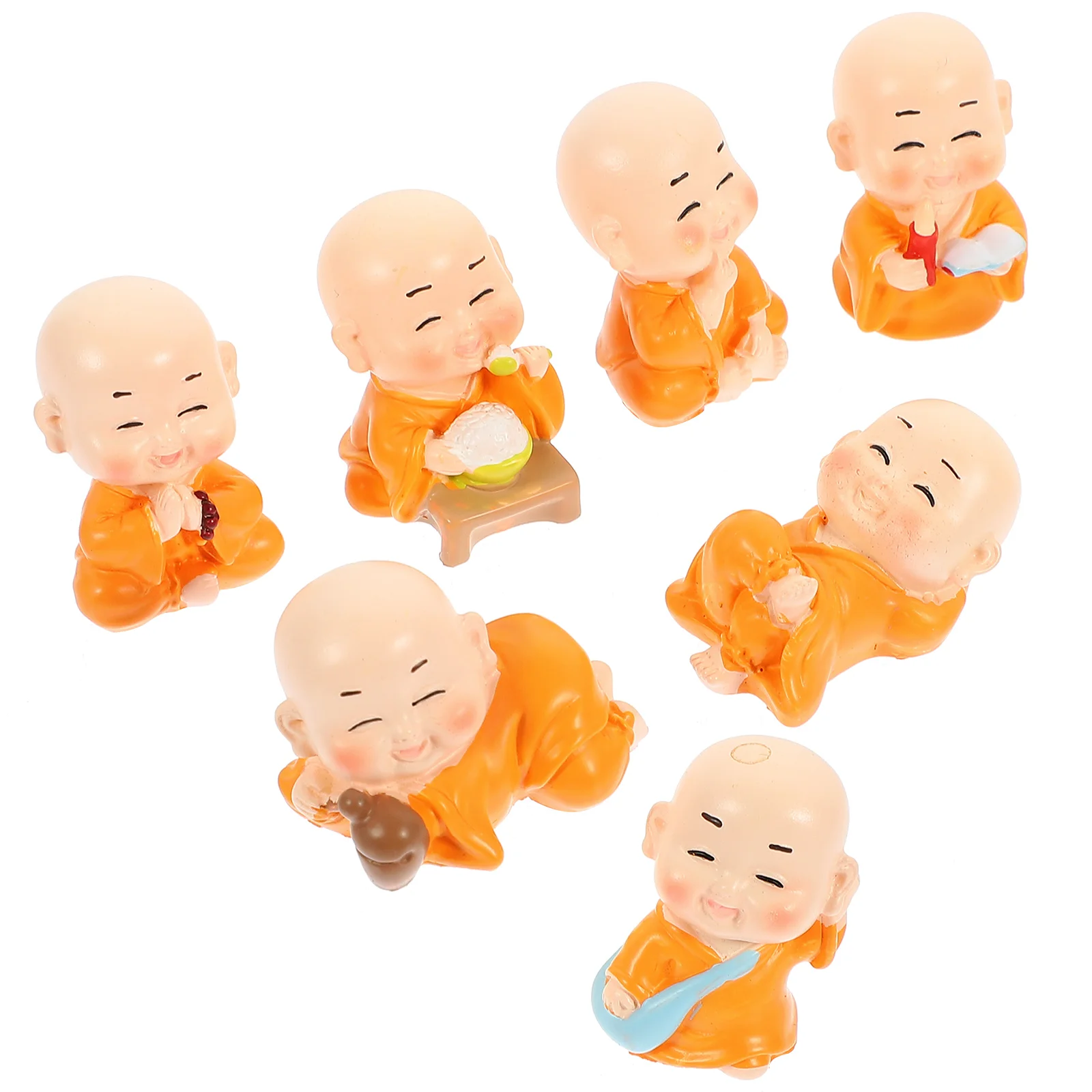 7 Pcs Desktop Micro Landscape Ornament Naughty Little Monk Zen Resin Accessories Cute Buddha Statue Home