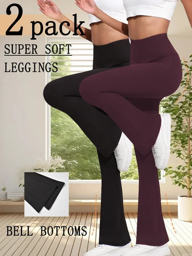 Paquete de 2 pantalones acampanados súper suaves para mujer, cintura alta, Control de barriga, entrenamiento, Yoga, Push Up, gimnasio, Fitness, mallas largas, pantalones acampanados