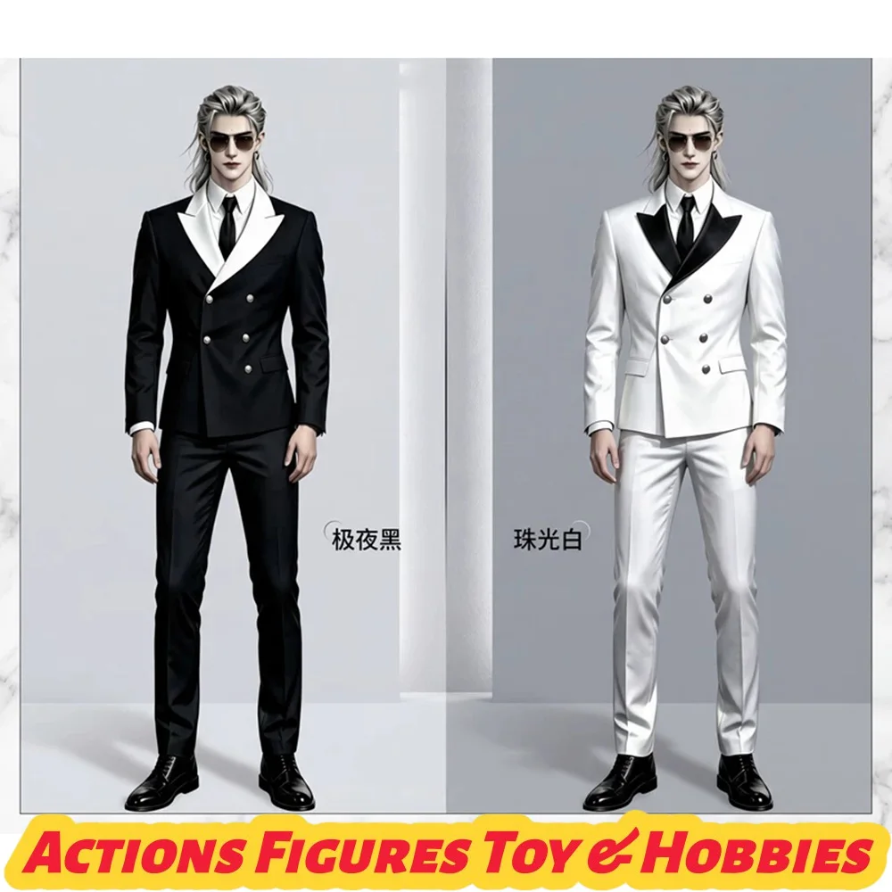 【Only Clothes】1/6 1/4 1/3 BJD Doll Light luxury Gentleman's Formal Suit Black-White Double Breasted Buttons Suit Set Model DIY