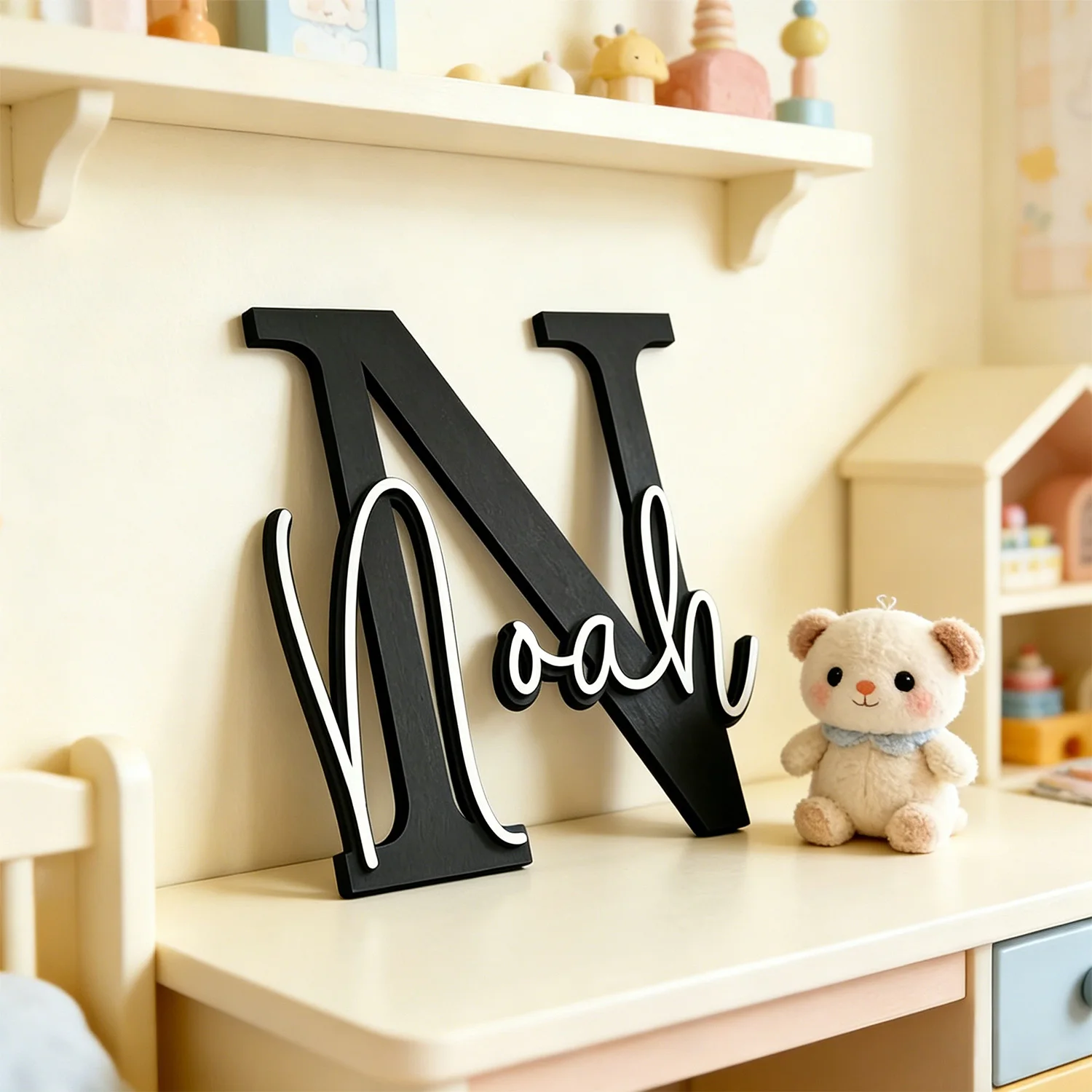 1pc Personalized Double-layer Wooden Surname Brand, Customizable Name, Multi Scene Decoration, Perfect Holiday Gift