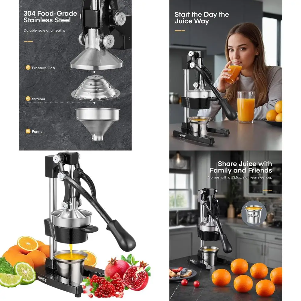 

Ручная соковыжималка для цитрусовых (апельсинов, лимонов, гранатов, грейпфрутов) — легко моется, чугун с чашей из нержавеющей стали