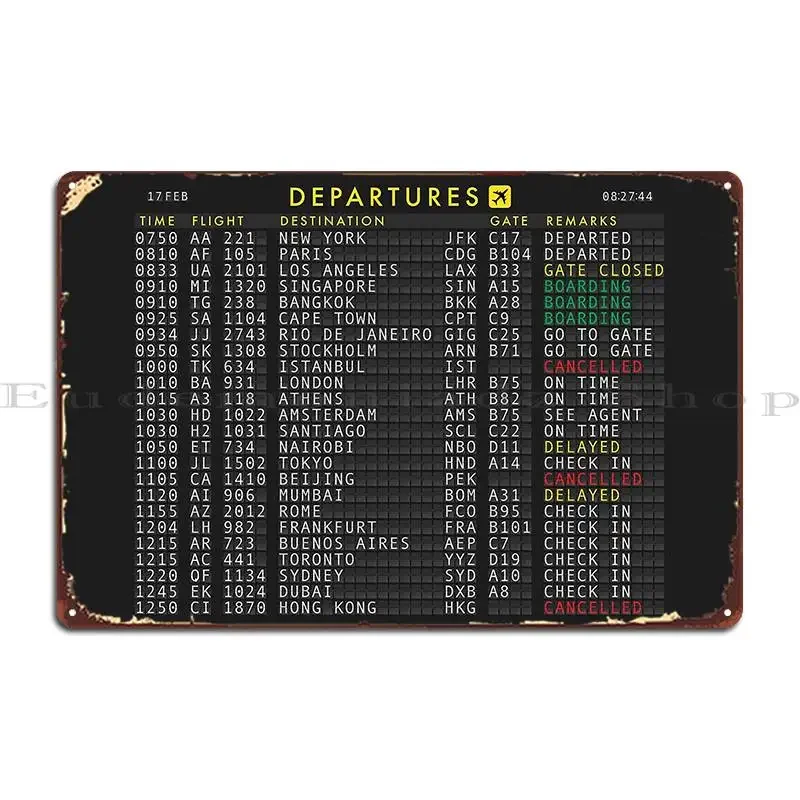 Vintage Flight Departures Split Flap Reader Board Metal Plaque  Customizable Classic Pub Club Bar Rusty Tin Sign Poster  Wall De