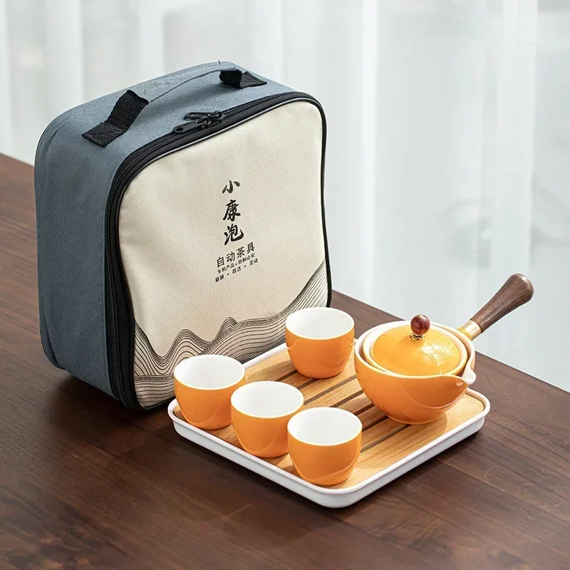 Porcelain Chinese Gongfu Tea Set Portable pot  with 360 Rotation All One Gift Bag Maker and Infuser