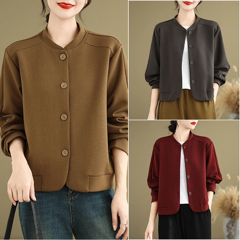 봄 가을 신상 루즈 슬림핏 예술적 심플 컬러 싱글 버튼 출퇴근용 오픈 가디건 여성 패션