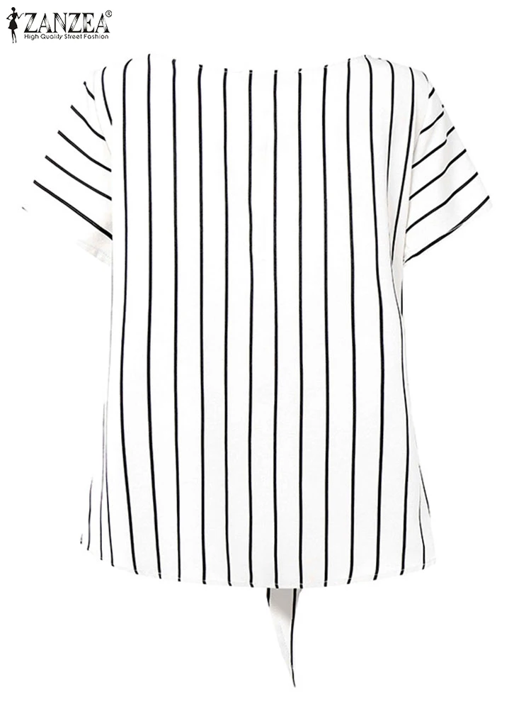 Fashion Stripe Blouse 2025 ZANZEA Summer Women V Neck Short Sleeve Tops Elegant… - Image 5