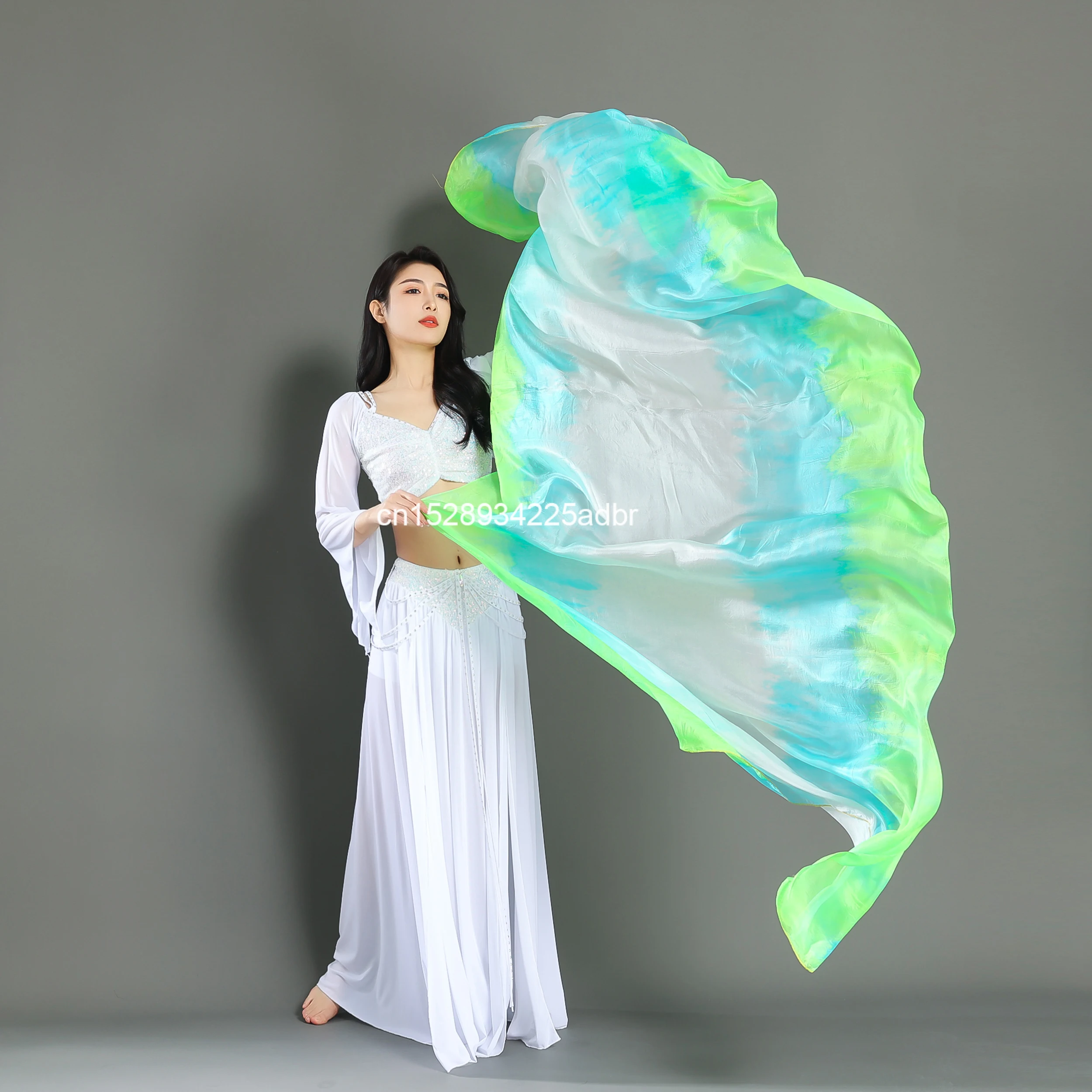 100% Silk Veils Hand-Made Belly Dance Gradual Colors Professional Oriental Dancer Stage Performance Show Props Worship Praise