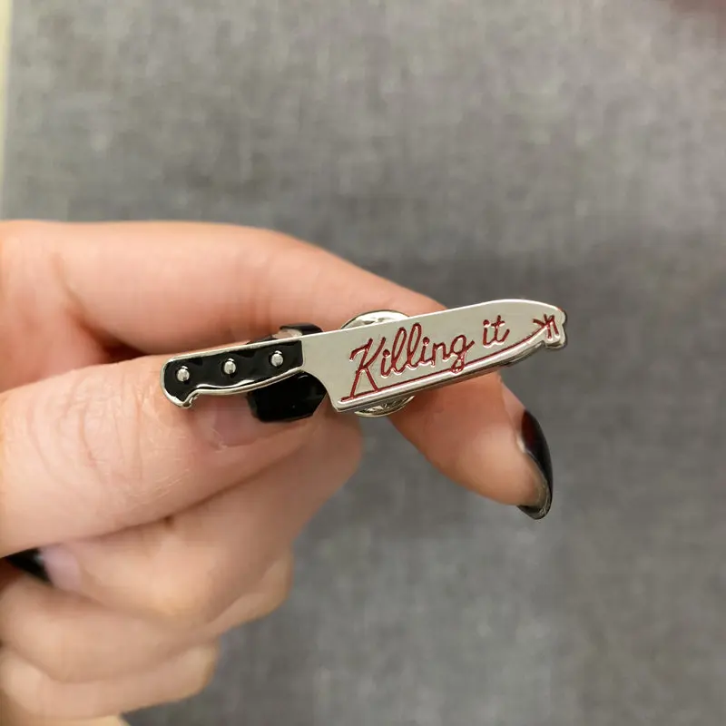 Black, Red \\Killing It\\ Knife Pun Lapel Pin Enamel Pins Brooches