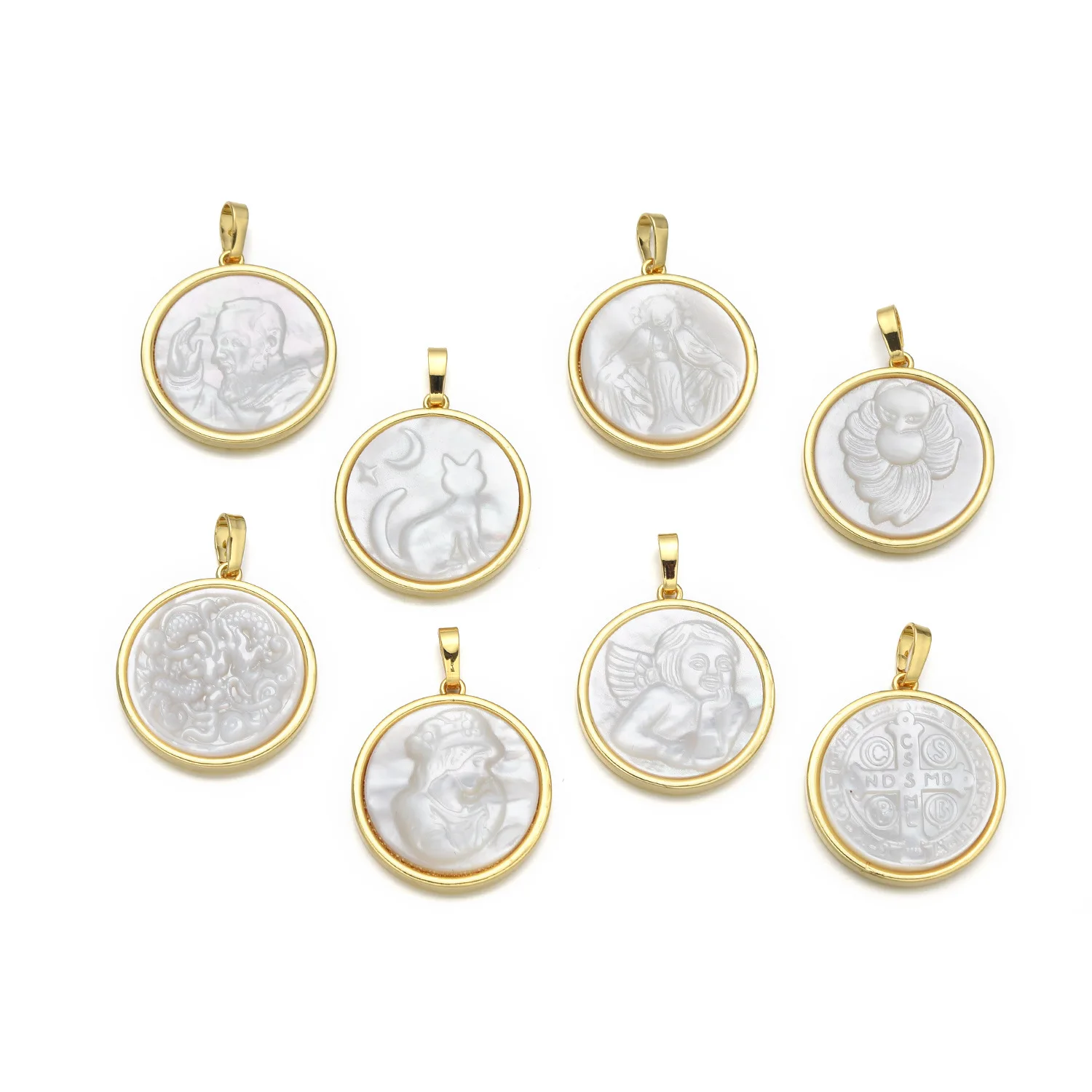 5 European and American White Shell Virgin Mary Pendant Copper Gold Plated Edge Shell DIY Jewelry Necklace Accessorie Wholesale