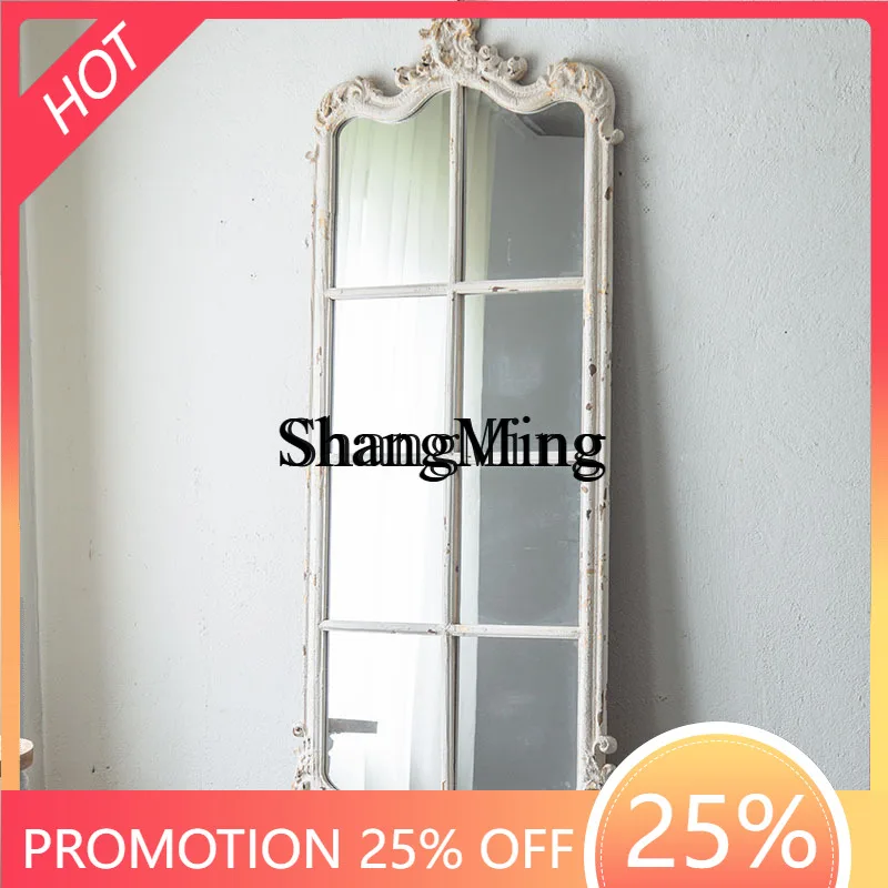 

FG palace style hotel homestay wall decorative mirror model room white carved floor mirror