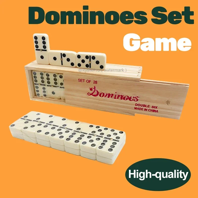 مجموعة الدومينو للبالغين ألعاب الطاولة الكلاسيكية مجموعة مزدوجة 6 الدومينو 28 بلاط مع علبة خشبية للألعاب العائلية لـ Juegos De Mesa