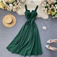 Fitaylor 2022 Sexy V-neck Vintage Back Bandage Dress Women Summer Elegant Big Swing Long Party Dress Female Green Beach Dress