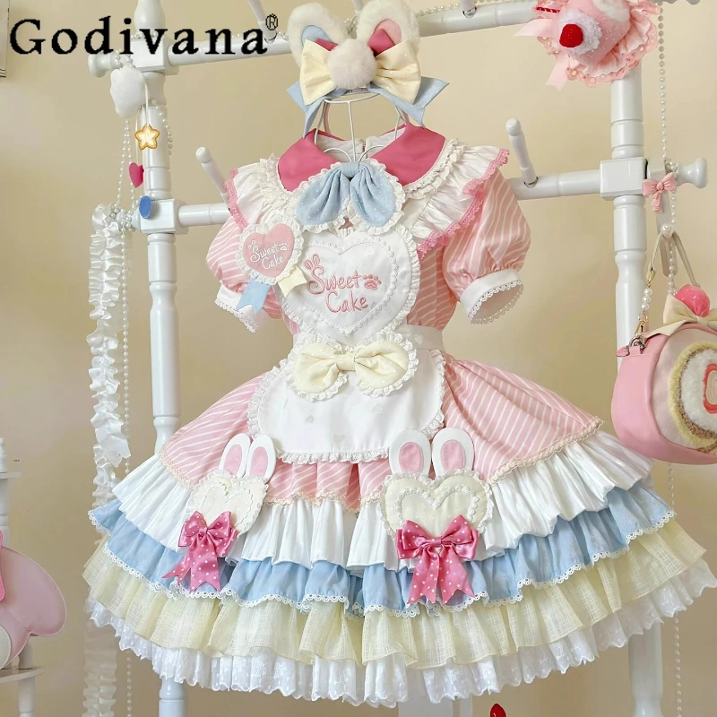 

Sweet and Cute Pink Maid Costume Dress Women's Summer Lolita Birthday Party Dress Girls Short Sleeve Daily Princess Dress