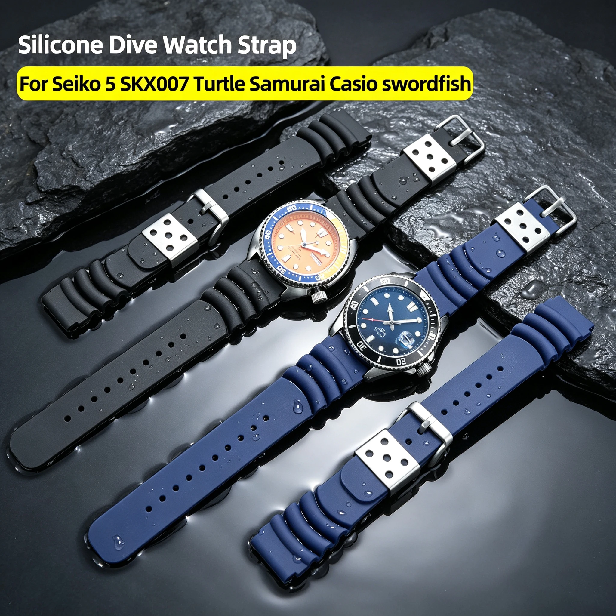 20/22mm Silicone Dive Watch Strap For Seiko 5 SKX007 Turtle Samurai Casio swordfish Waterproof WatchBand Replacement Accessories