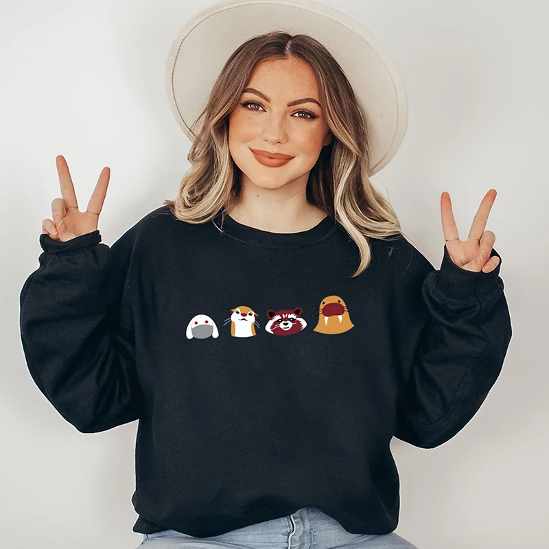 

Guardians of The Galaxy Sweatshirt Women Rocket and Friends Cotton Kawaii Clothes O Neck Loose Hoodies Vintage Jumpers Female