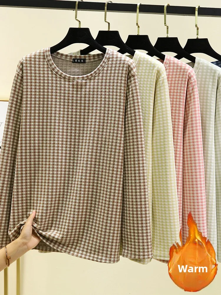 

Thiened Flannel Plaid Spwear Top round Ne Home Clothes Men's Winter Warm Long Sve Loose Fit T-irt Home irt