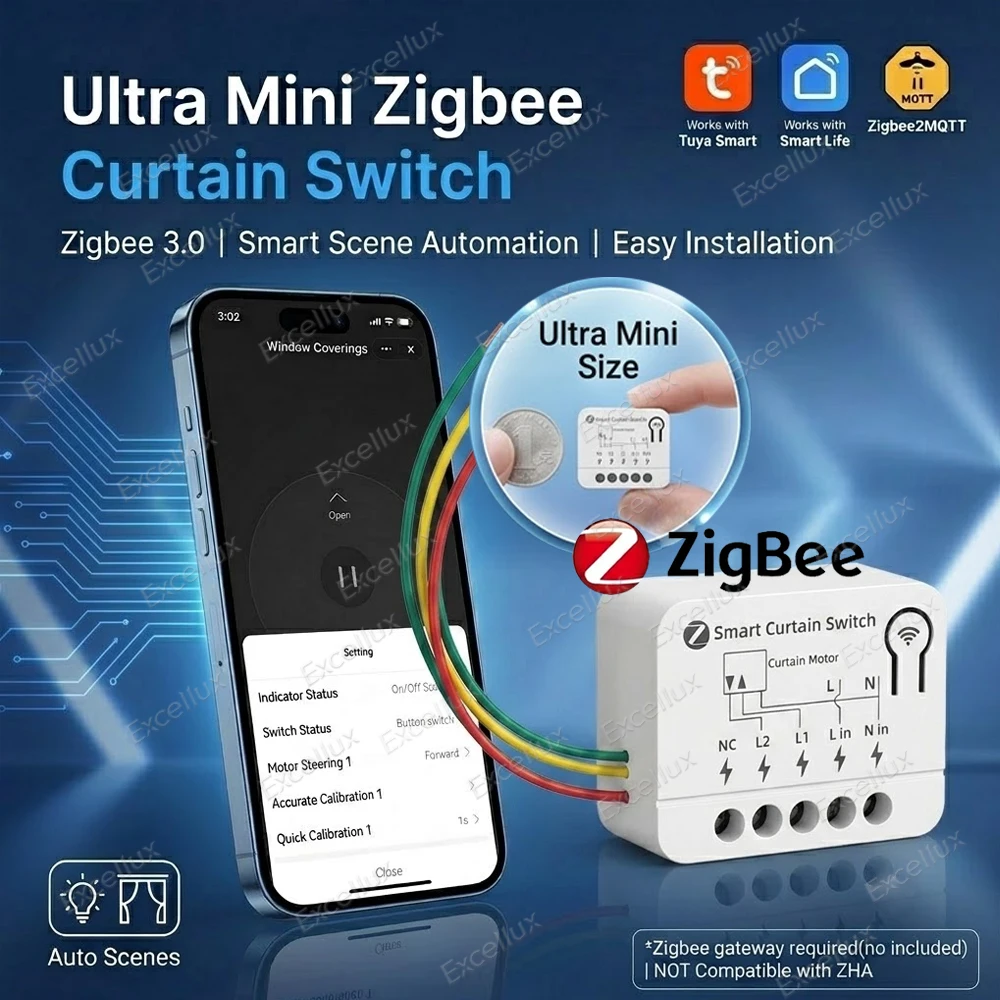 Tuya Zigbee Smart Curtain Switch Module for Roller Shutter Blinds Motor Alexa Google Home Voice Control Z2M Zigbee2Mqtt Gateway