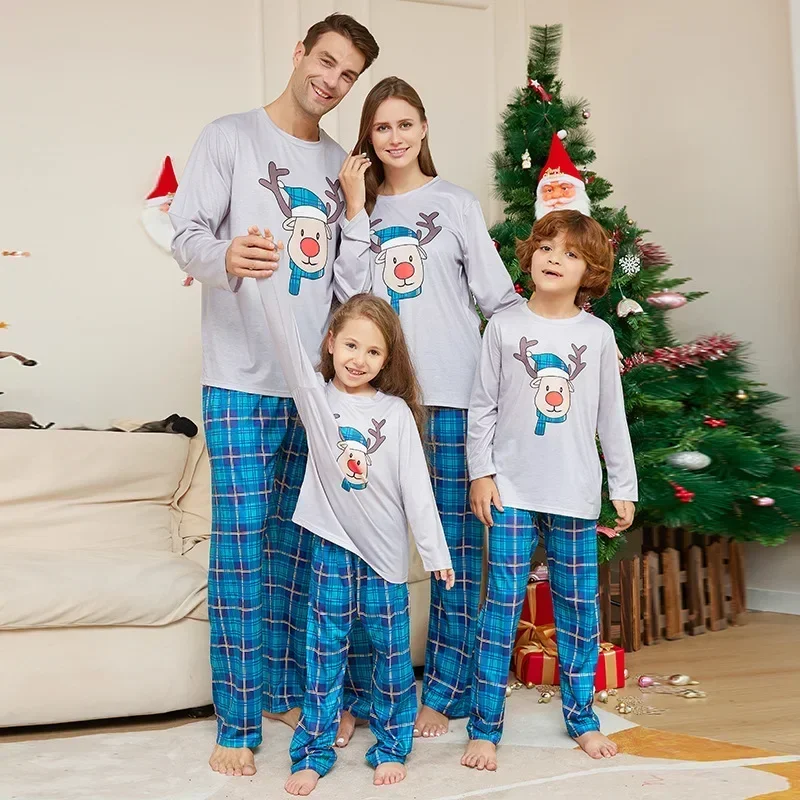 Christmas Family Matching Outfits Christmas Pajamas Set Xmas Cartoon Printed Sleepwear Homewear Pajamas for Kids Mom Dad