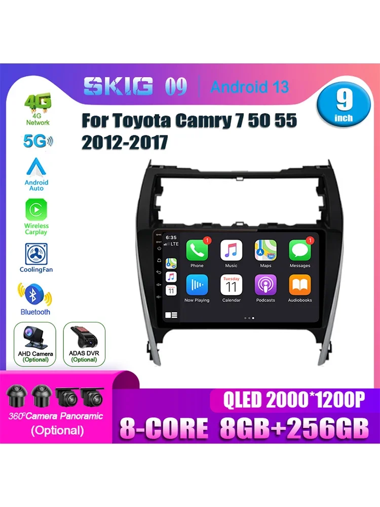 Android 14 Car Radio For Toyota Camry 7 XV 50 55 2012-2017 Multimedia Video Player Navigation 5G wifi GPS 2Din Wireless Carplay