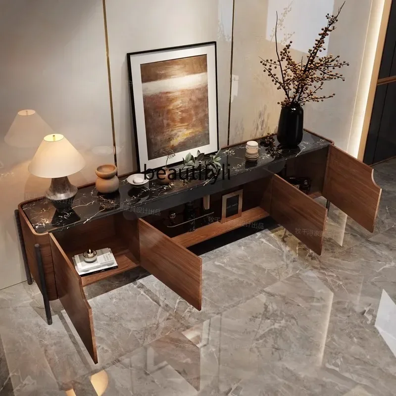 K185 Light luxury solid wood TV cabinet designer French retro villa living room marble mid-century style high-end floor cabinet