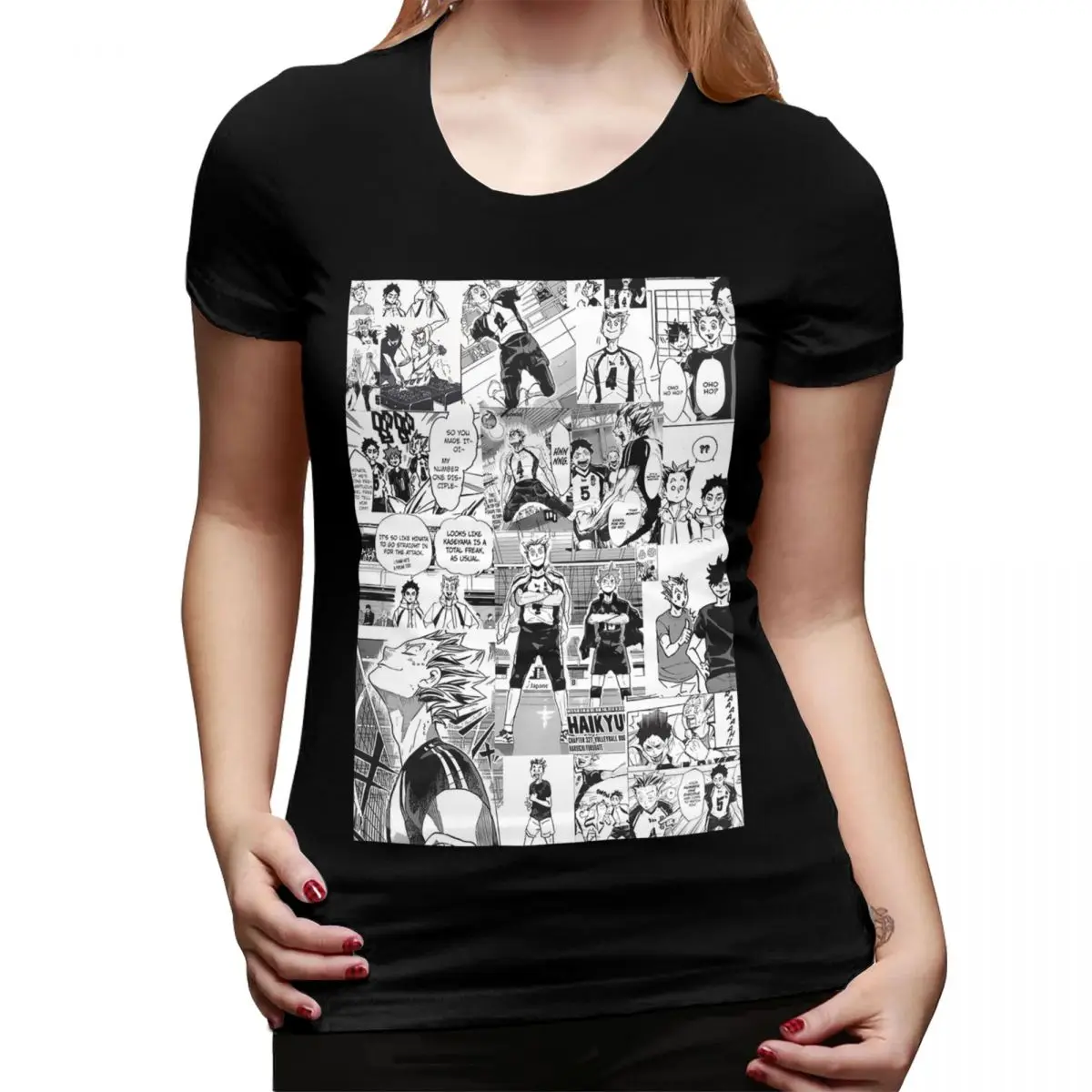 

Футболка Bokuto Manga с коллажем для женщин, уличная футболка с круглым вырезом, женская летняя одежда с короткими рукавами, топы