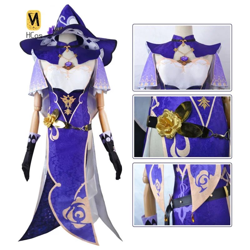 

Genshin Impact Lisa Minci Cosplay Costume Halloween Party Gorgeous Uniform Accessories Props Complete Set HCos