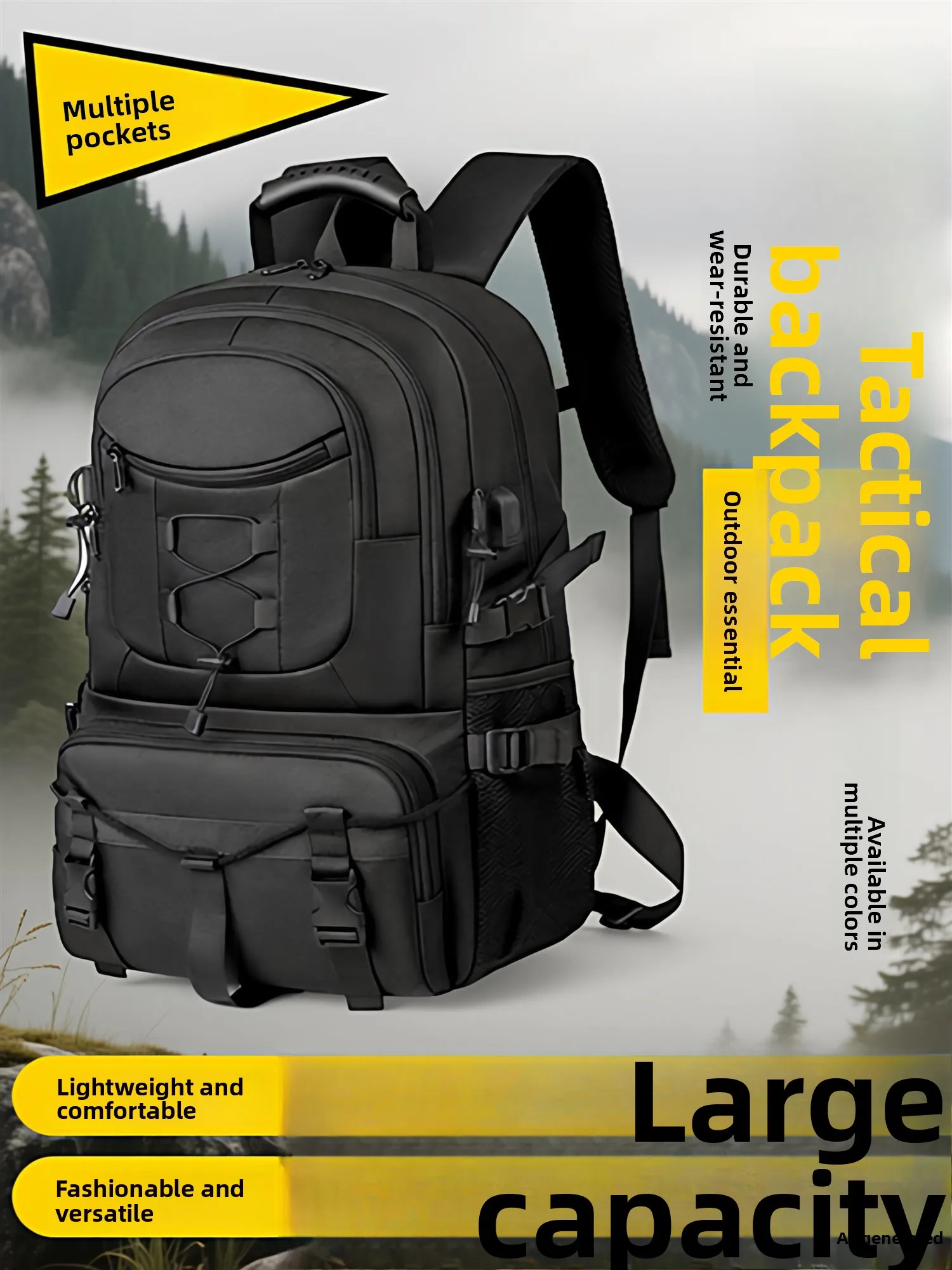 

Large Capaci Waterproof Hiking Bapa Men's Double oulder Travel Outdoor Tactical Lage Bag Straight Hair