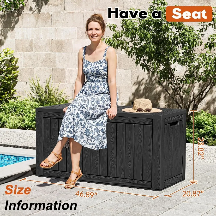 Resin Outdoor Deck Storage Box Waterproof Black UV-Resistant and Weatherproof