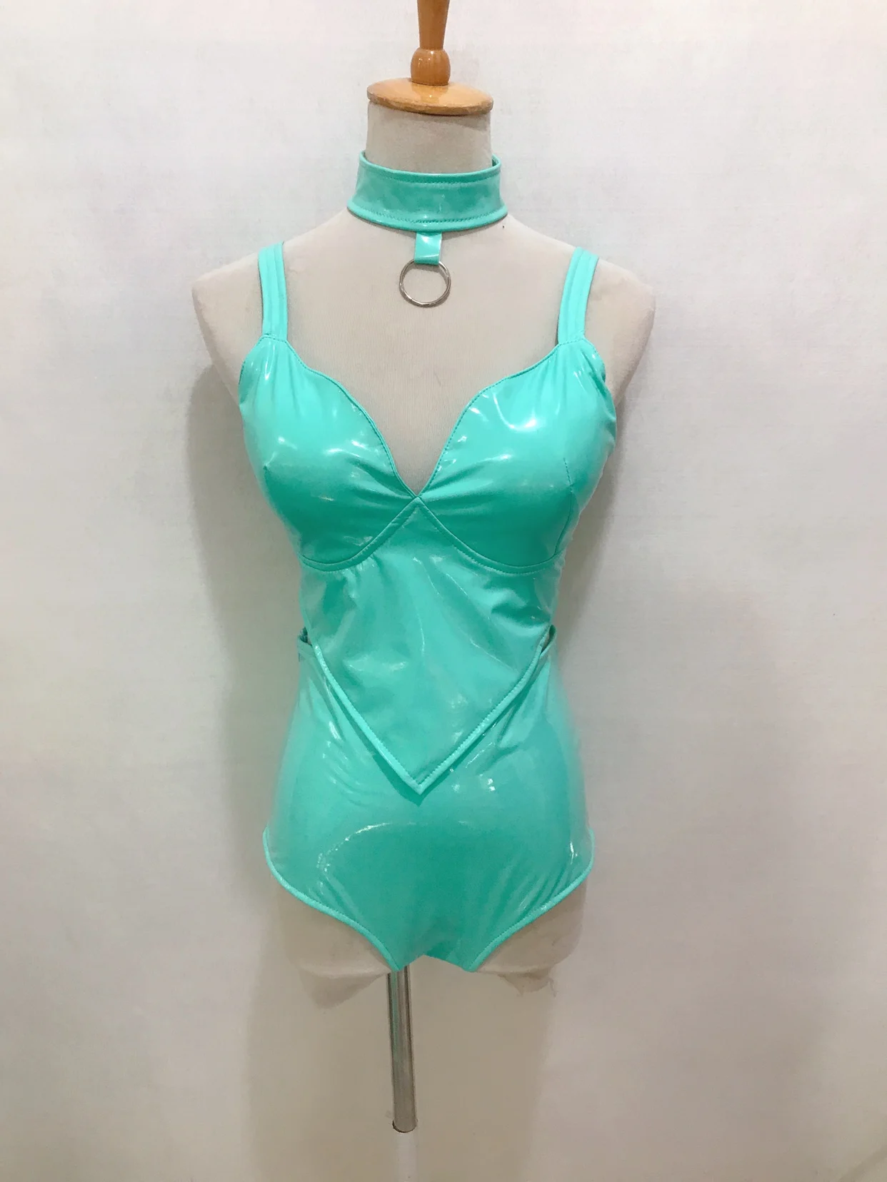 Helle elastische Lack Leder Split Set Nachtclub Bar Urlaub Party Sängerin Führenden Tanz Bühne Sexy Performance Kleid