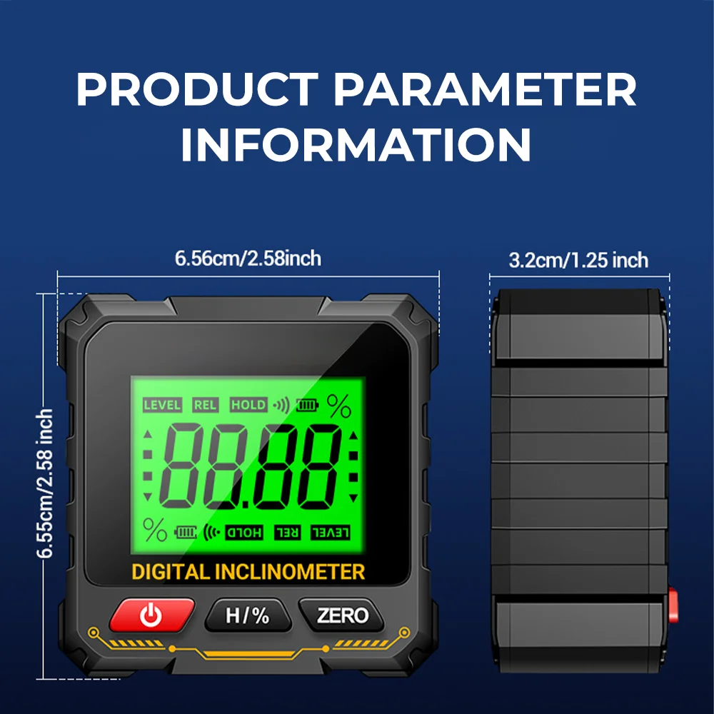 4면 자기 디지털 각도계 전자 레벨 박스 전자 각도 눈금자 백라이트 각도기 목공 경사계