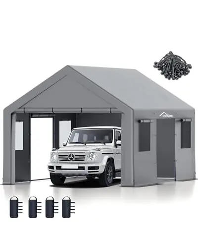 Upgraded 13x20 Heavy Duty Carport，Features Roll-up Windows & Doors, Portable Garage with UV Resistant Waterproof