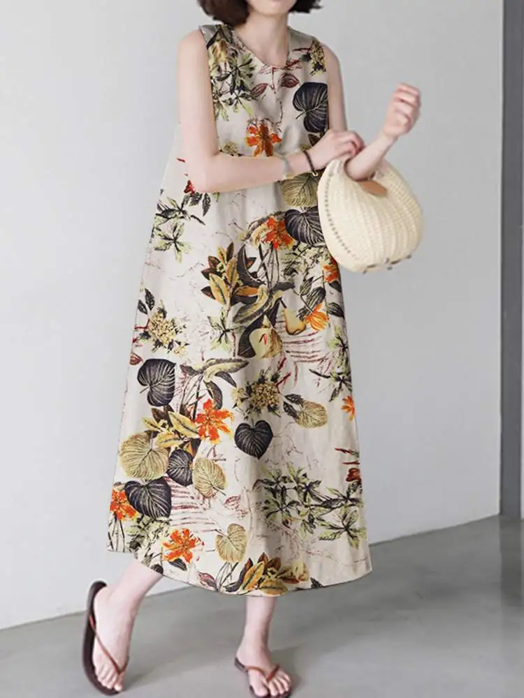 ZANZEA Women \'s Sleeveless Sarafans Sundress Summer Dress Ladies Long Maxi Vestidos Robe Femme Beach Party Dresses 7