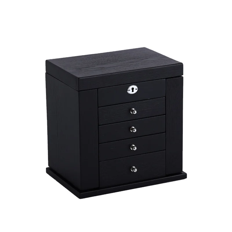 صندوق تخزين المجوهرات، سعة كبيرة، درج متعدد الطبقات، قلادة ذهبية عالية الجودة، صندوق مجوهرات من الخشب الصلب