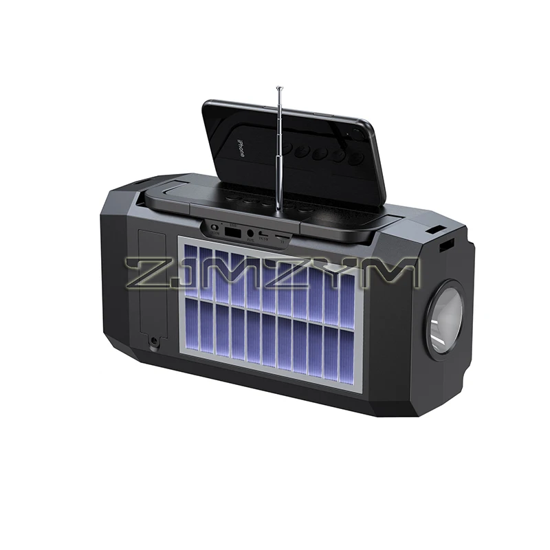 Portable Solar Powered Wireless Speaker Solar Charging Bluetooth Speakers with FM Radio Flashlight TF Card Phone Holder