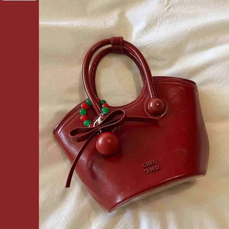 Genuine Leather Cherry Passionate Hand-Held Tote For Women New Single Shoulder Crossbody Small Bag