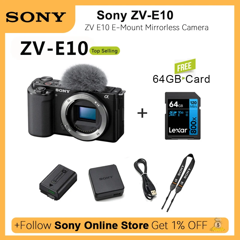 Sony Alpha ZV-E10 zve10 E-Mount Mirrorless Camera Vlog Camera Digital Compact Camera with 16-50mm Lens Professional Cameras E10