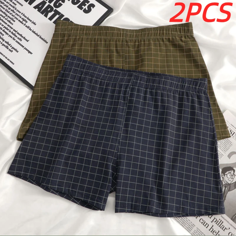 2 pcs Mens Underwear Boxers Shorts Casual Sleep Underpants Homewear Men Arrow Panties Striped Plaid Loose Comfortable Underwear