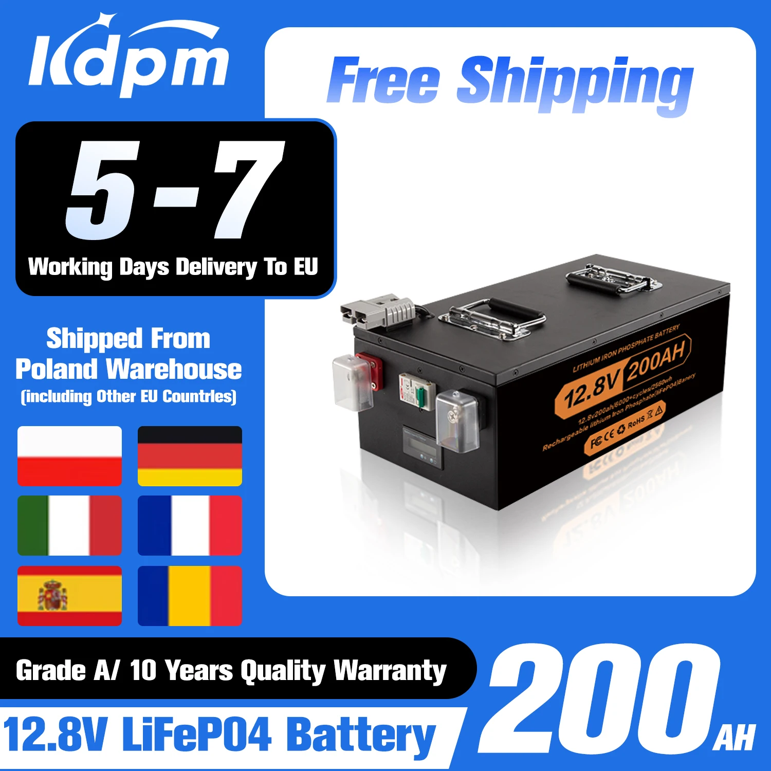 EU PL Lagerbestand 12V 200Ah LiFePO4 Lithium-Eisenphosphat-Batterie mit integriertem BMS zum Ersetzen der Meisten Notstromversorgungen und Heimenergiespeicher