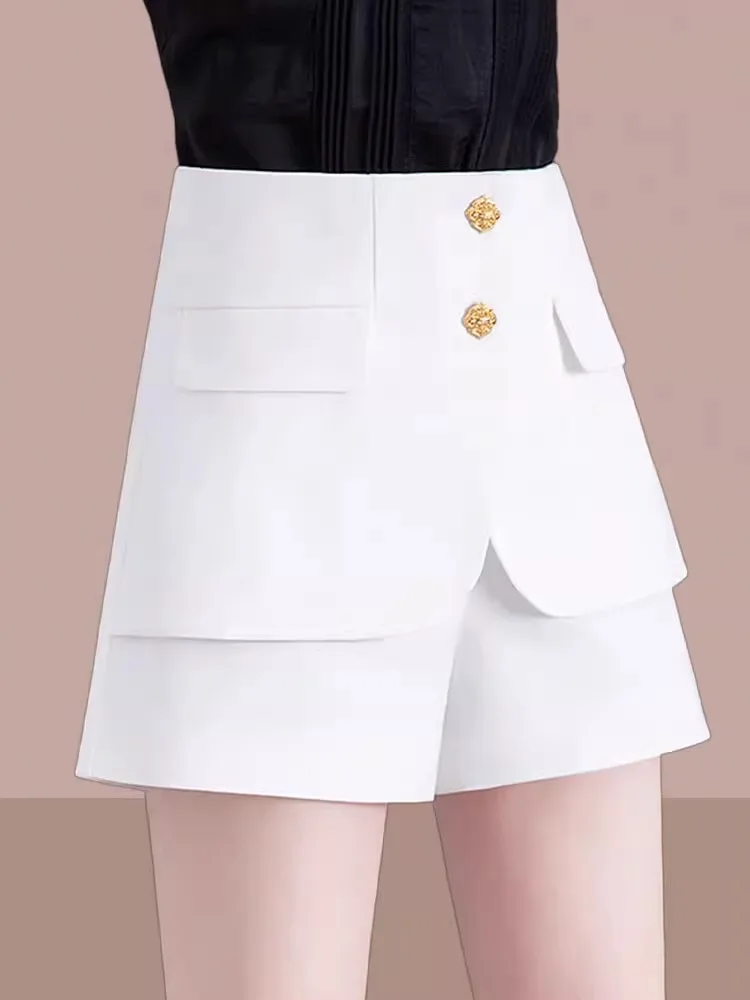 Spring Summer New Style Women's Skirt Pants Casual Wide Leg Sports Suit Pants High Waist Thin Material White Versatile