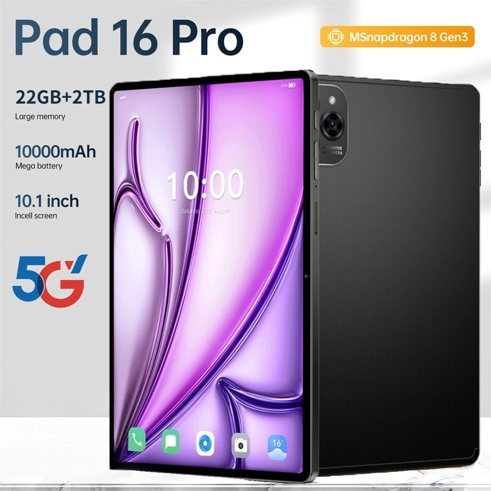 

Pad 16 Pro 10.1" Tablets Full-Screen Design 22GB+2TB Global Edition Tab Android 15 5G Dual SIM High-Performance Kids Tablet PC