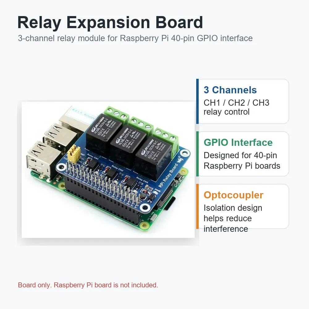 1PCS 3-Channel Relay Expansion Board Module Compatible with Raspberry Pi 3B+ 4B Smart Home Control