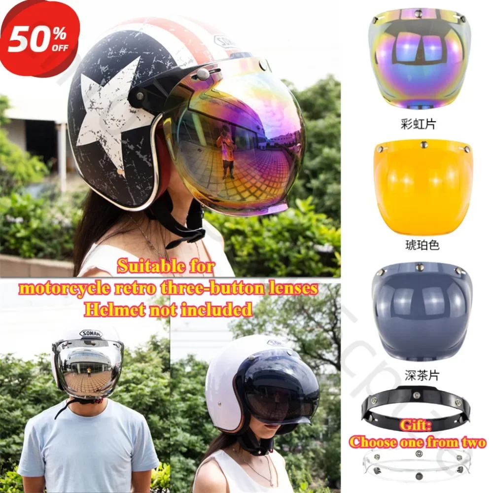 Hot-selling Motorcycle Helmet Lens Bubble Mirror Half Face Retro Helmet Flight Helmet Three-button Lens with Frame Set