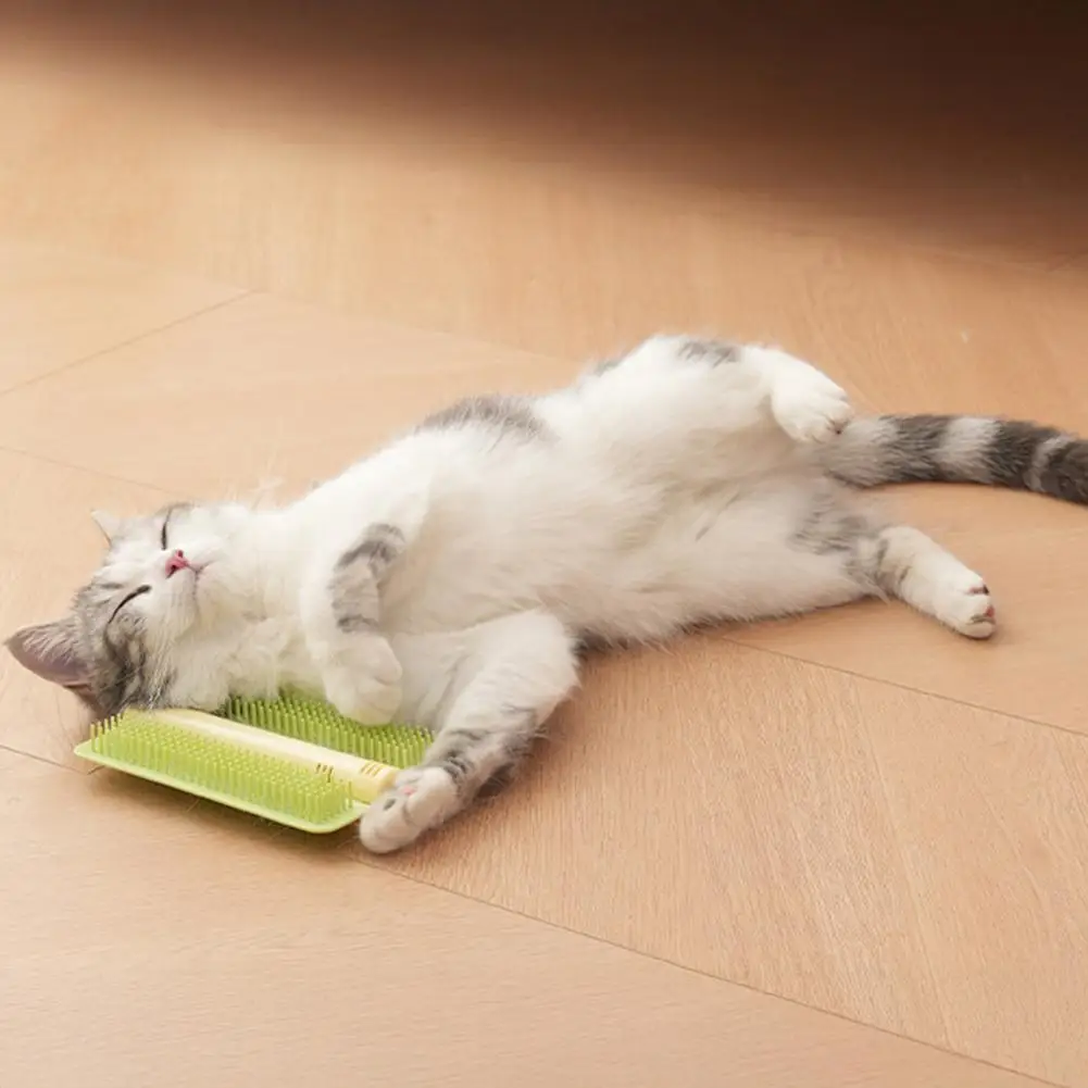 Cat Tickler with Rounded Blunt-Tipped Comb Teeth Built-In Catnip Tablets Adhesive Backing Wall Mounted Cat Scratcher