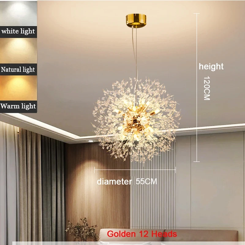 Moderne en luxe gouden paardenbloem woonkamer eetkamer slaapkamer kroonluchter ster vuurbal vuurvlieg verlichtingsarmatuur G9