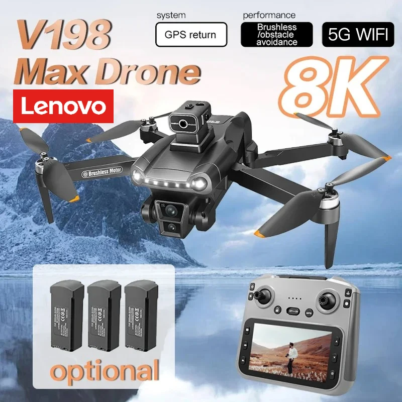 Drone GPS Lenovo V198 MAX, photographie aérienne 8K HD, double caméra, quadricoptère sans balais, évitement d'obstacles au laser, quadricoptère optique