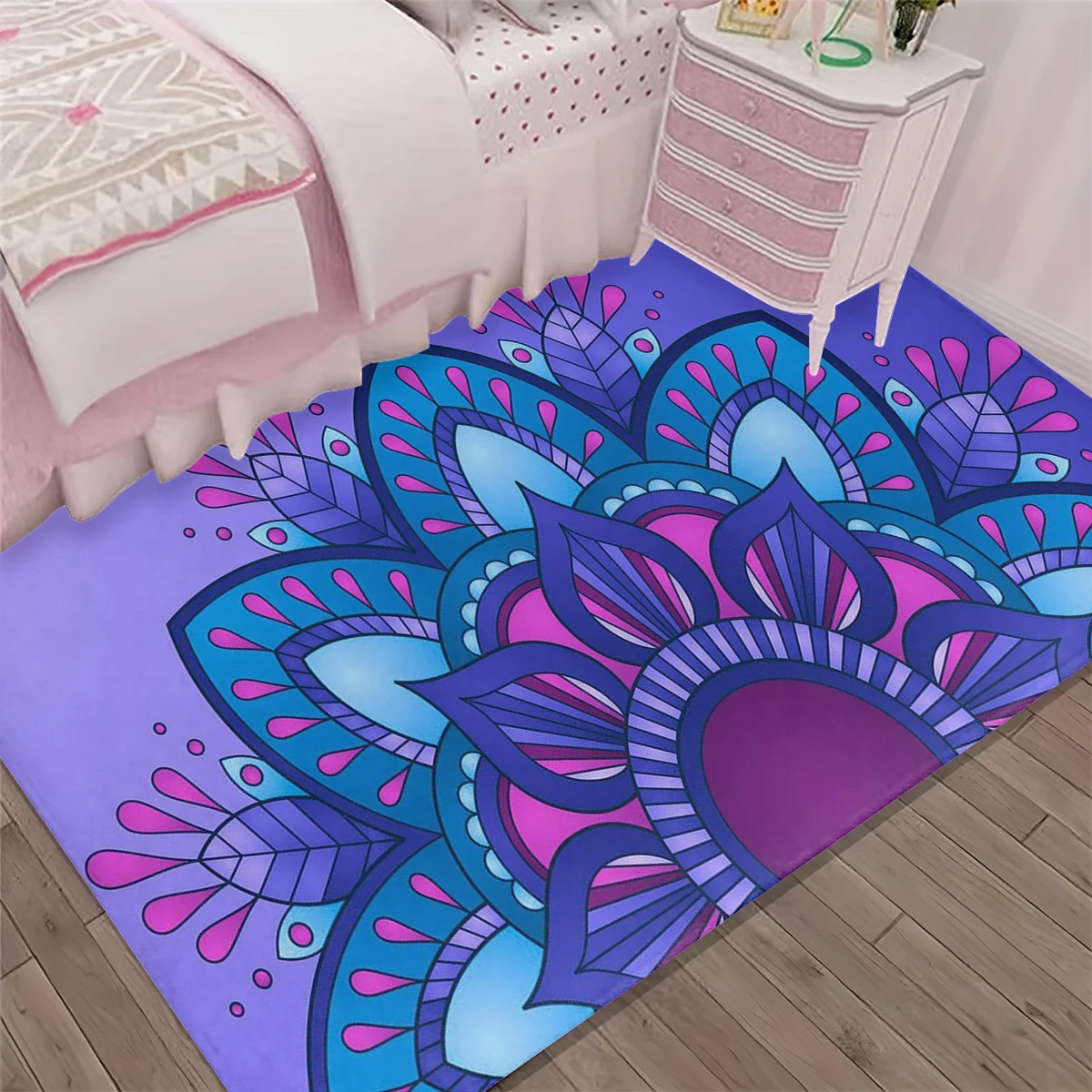 1Pc Bohemian Style Floral Totem Floor Mat, Retro Mandala Living Room Entrance Mat, Stain-Resistant and Wear-Resistant Floor Mat