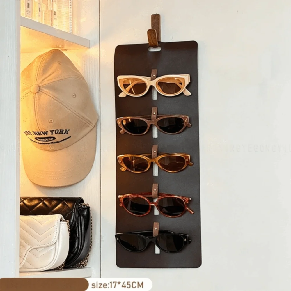 Leather Sunglasses Organizer Wall Mounted Multi-Slot Eyeglasses Holder Hanging Foldable Eyewear Display Rack