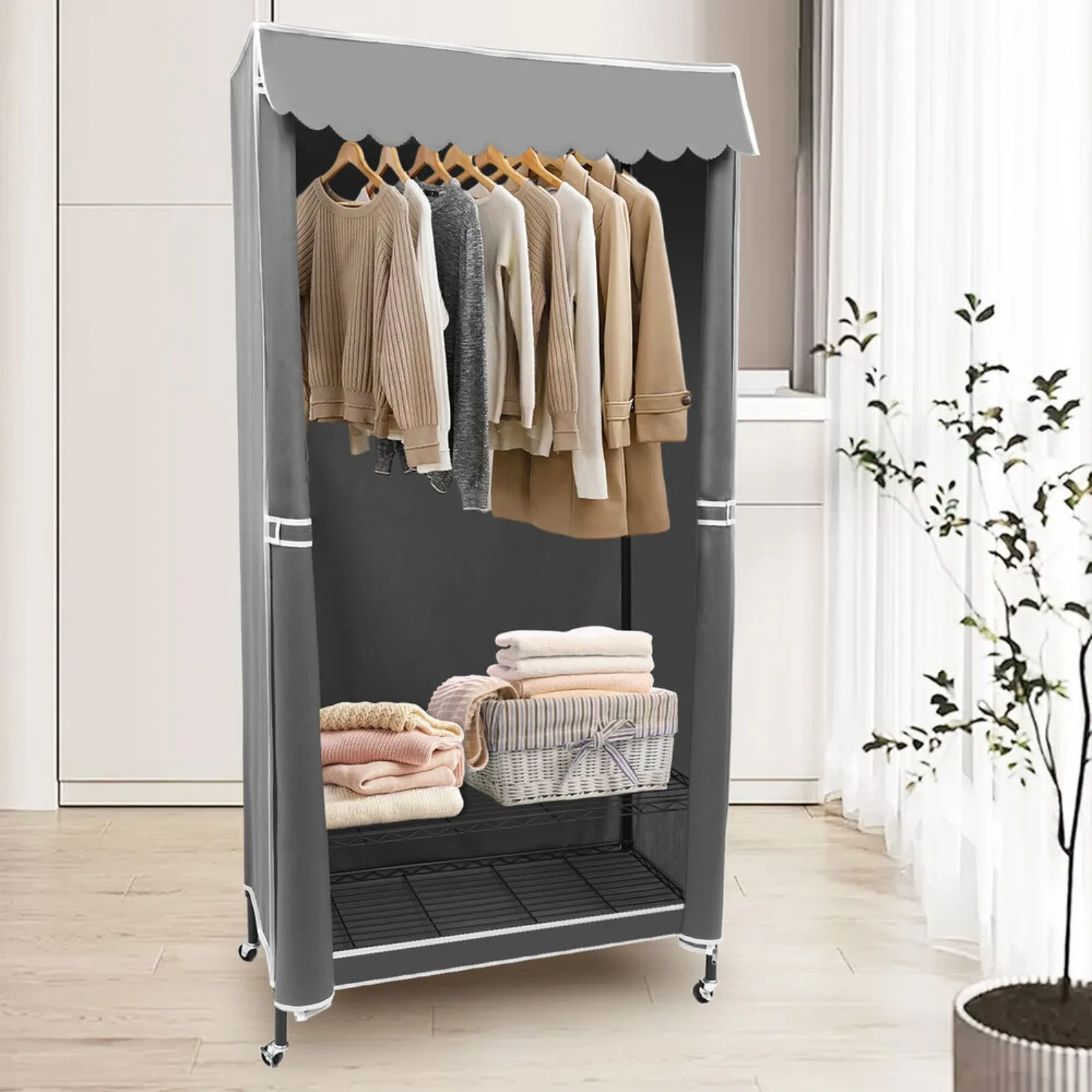 

US Heavy Duty Clothing Garment Rack Rolling Clothes Organizer DIY Portable Wardrobe