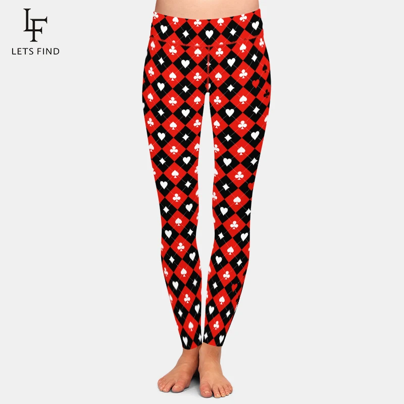 LETSFIND – Leggings élastiques pour femmes, ensemble de cartes à la mode, imprimé, taille haute, doux, Slim, complet