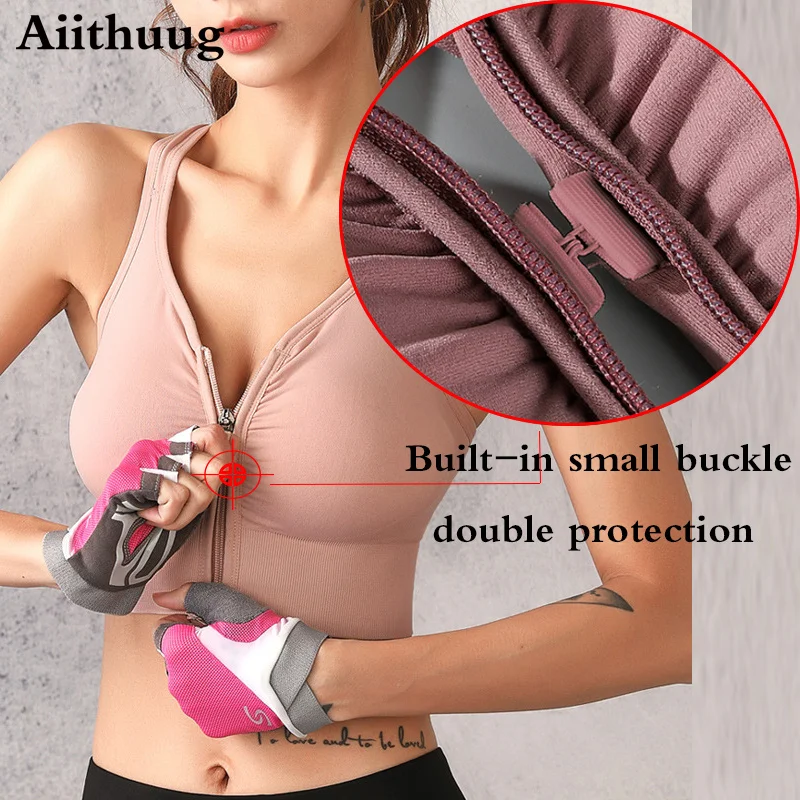 Aiithuug Reggiseno sportivo da donna con zip frontale Reggiseno da corsa ad alto impatto Top Reggiseni yoga attivi Cerniera con coppe imbottite